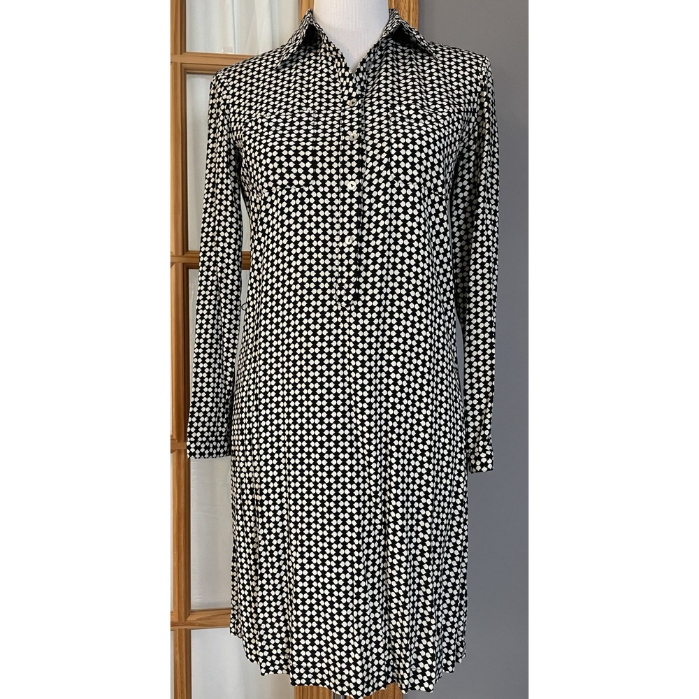 Max Studio Shirt Dress Women's Sz S Black White Artsy Long Sleeves Classic Party